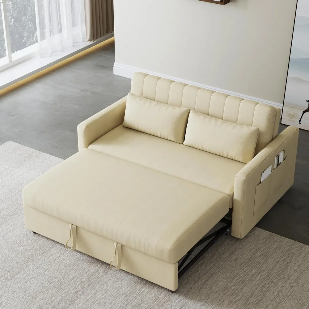 55'' Sofa Bed, Pull Out Sleeper Couch, Loveseat Couch Bed, Futon Sofa with Side Pocket