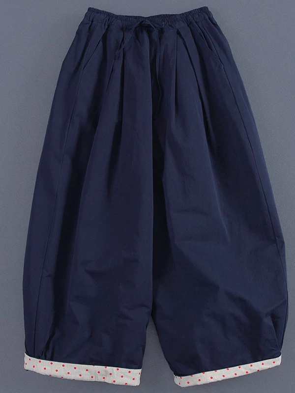 Faionable Casual Pants Autumn Winter New Sle Wide Leg Cotton Pants with Elastic Waist Polka Dot Color Blo Design
