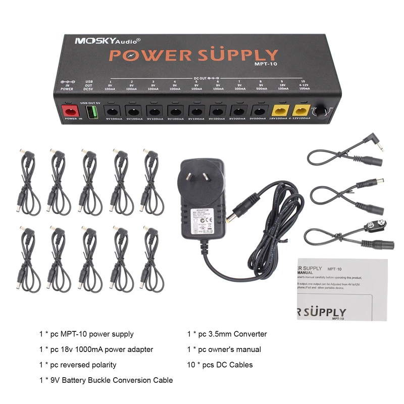 

Блок питания для педали гитары, 11-канальный источник питания с независимой магнитной платой короткого замыкания для педалей эффектов 9 В/12 В/18 в