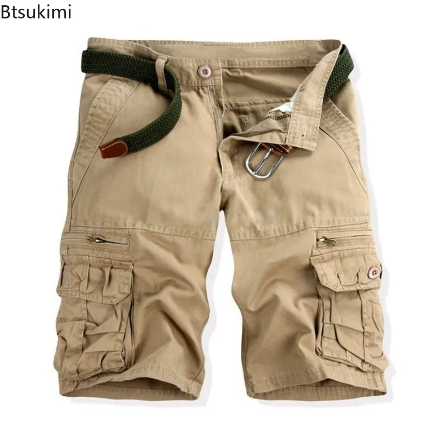 New 2025 Men's Cotton Cargo Shorts Summer Casual Shorts Mens Multi Pocket Knee Length Pant Fashion Streetwear Shorts for Men