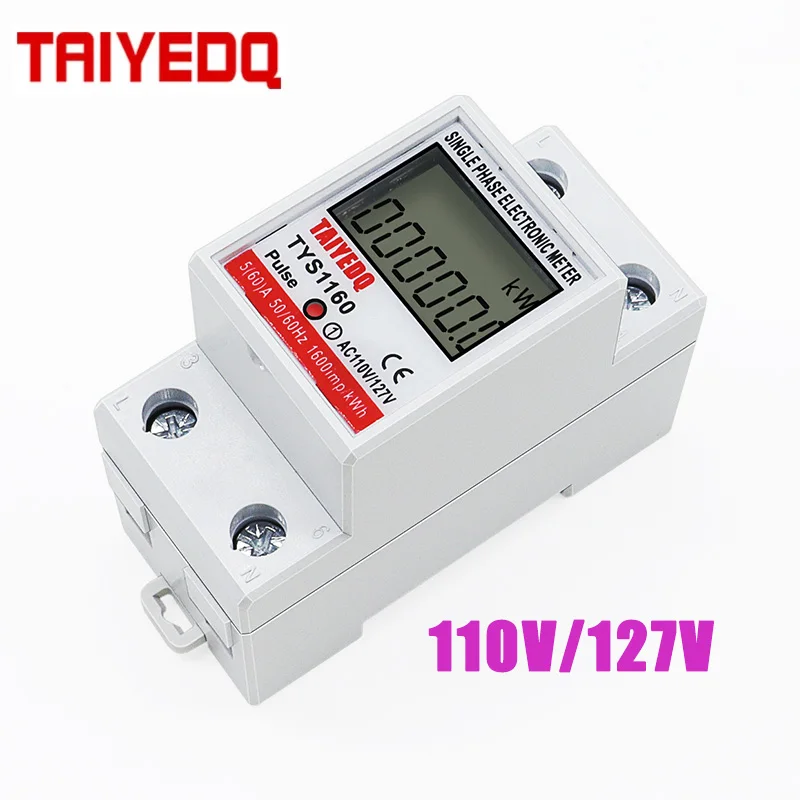 Medidor de consumo de energía LCD medidor de energía monofásico vatímetro kWh 50Hz 60A eléctrico 110V/127V carril Din
