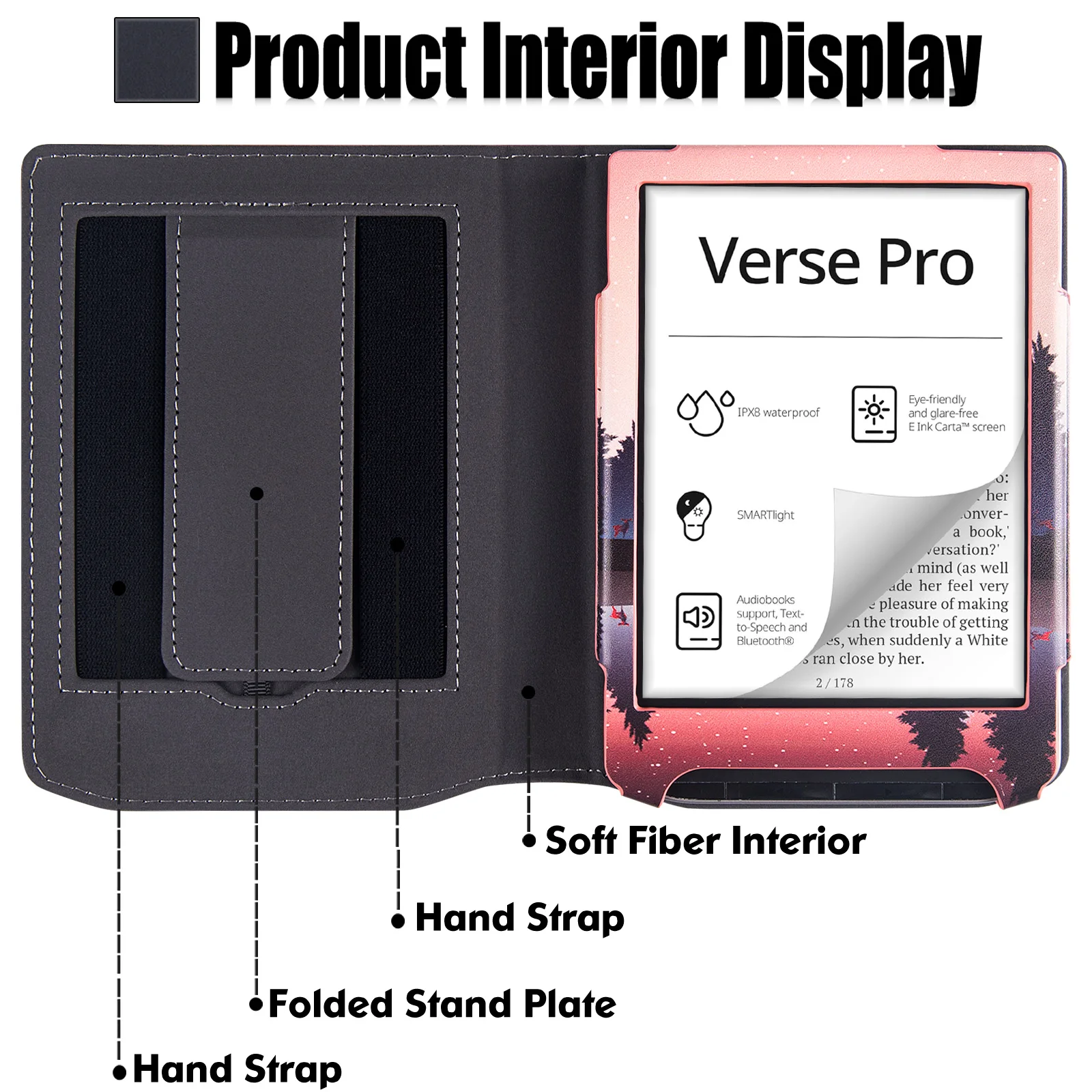 Ständer für 6 "Taschenbuch 629 Vers/634 Vers Pro E-Reader-PU-Leder hülle mit zwei Hands ch laufen und automatischem Schlaf/Wach