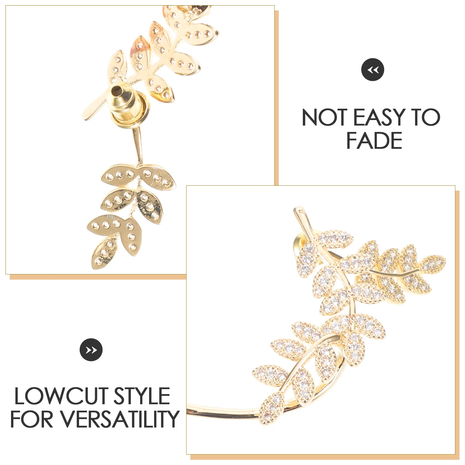 Pendientes de Hoja, Rama de Árbol Dorada, Pendientes de Aro con Pedrería, Pendientes de Metal sin Perforación para Mujer, para Fiestas y Bodas