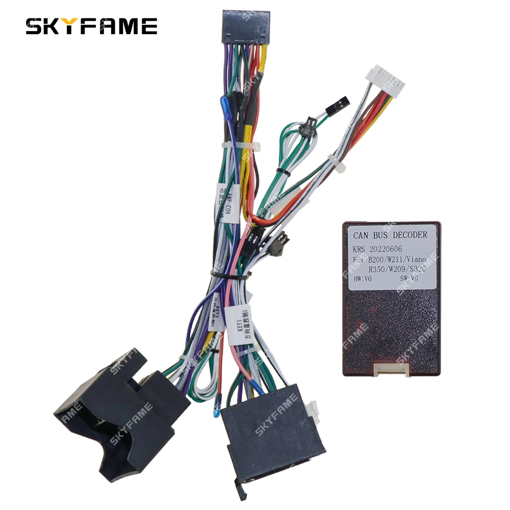 SKYFAME รถ 16pin สายไฟอะแดปเตอร์กล่อง Canbus ถอดรหัส Android วิทยุสายไฟสําหรับ Benz B200 W211 Viano Vito W209 S320