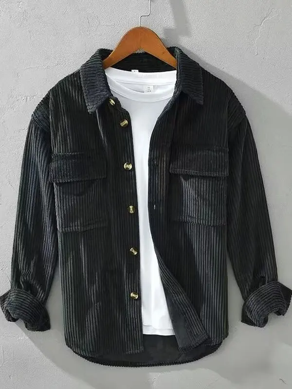 

Premium Corduroy Long Sve irt Men's Spring Autumn Design Thi Stripe Velvet Light Maturi Sle Outerwear