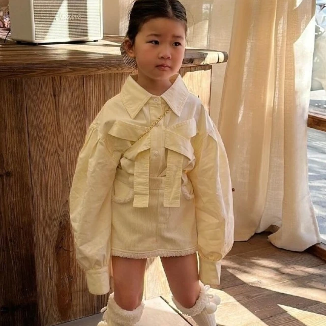 

Girls Suit 2025 Autumn New Children's Clothing Korean Style Girl Baby Fashion Solid Color Shirt Skirt Casual Simple All Match