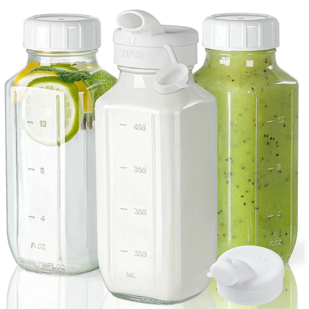 

Стеклянные бутылки для сока с крышками, прозрачные стеклянные бутылки для воды с носиками для розлива, многоразовые кувшины для молока объемом 16 унций для хранения соков