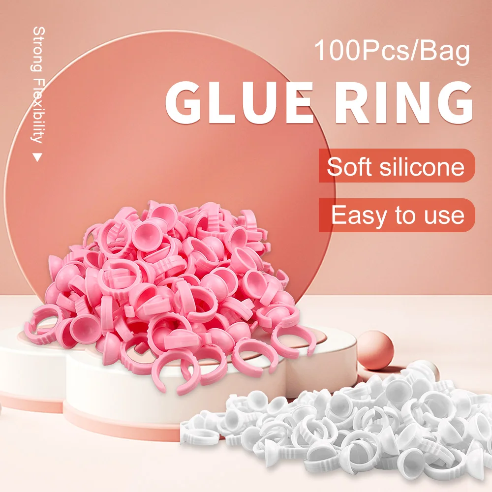 ABONNIE 100 Teile/beutel Wimpern Kleber Ring Halter Tasse Kunststoff Halter Palette Wimpern Kleber Make-Up-Tools
