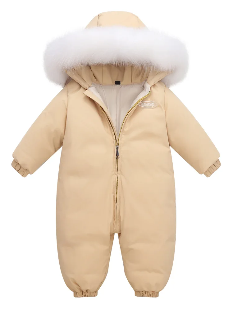 

Toddler Kids Girl Jumpsuits 2025 Winter Fur Hood Zipper Waterproof Infant Baby Girls Overall 1-5Y Thicken Newborn Girl Bodysuits