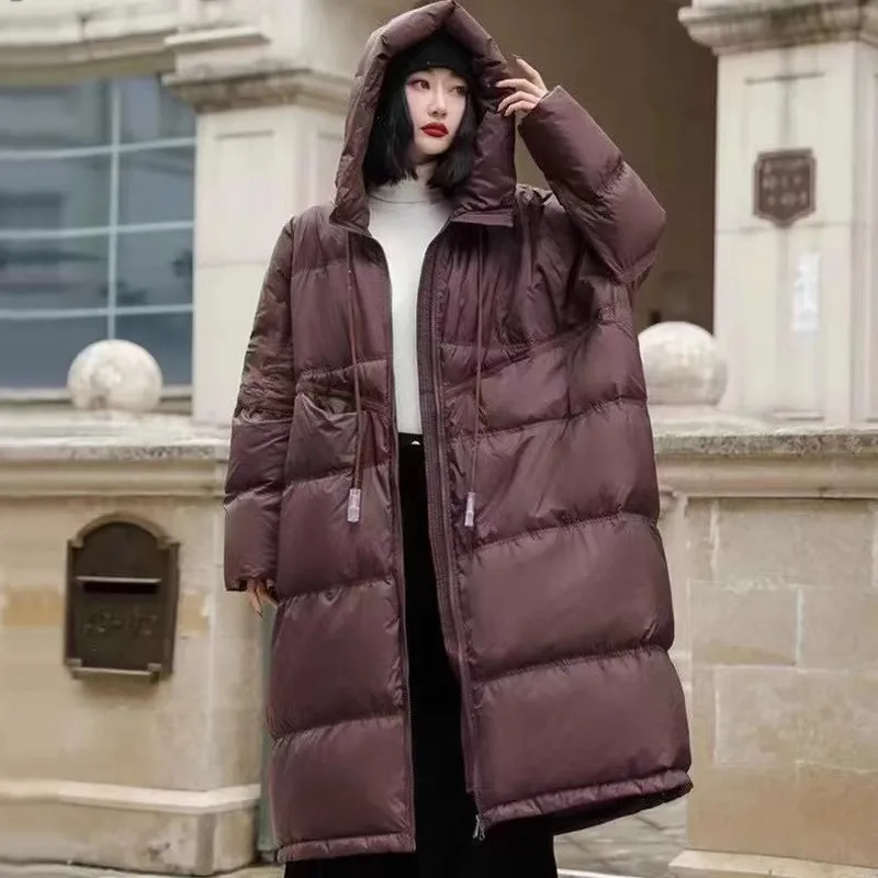

Winter Women Oversize Long Puffer Coat Female Thick Warm White Duck Down Jacket Hooded Loose Parkas Outwear Winter Coat Women