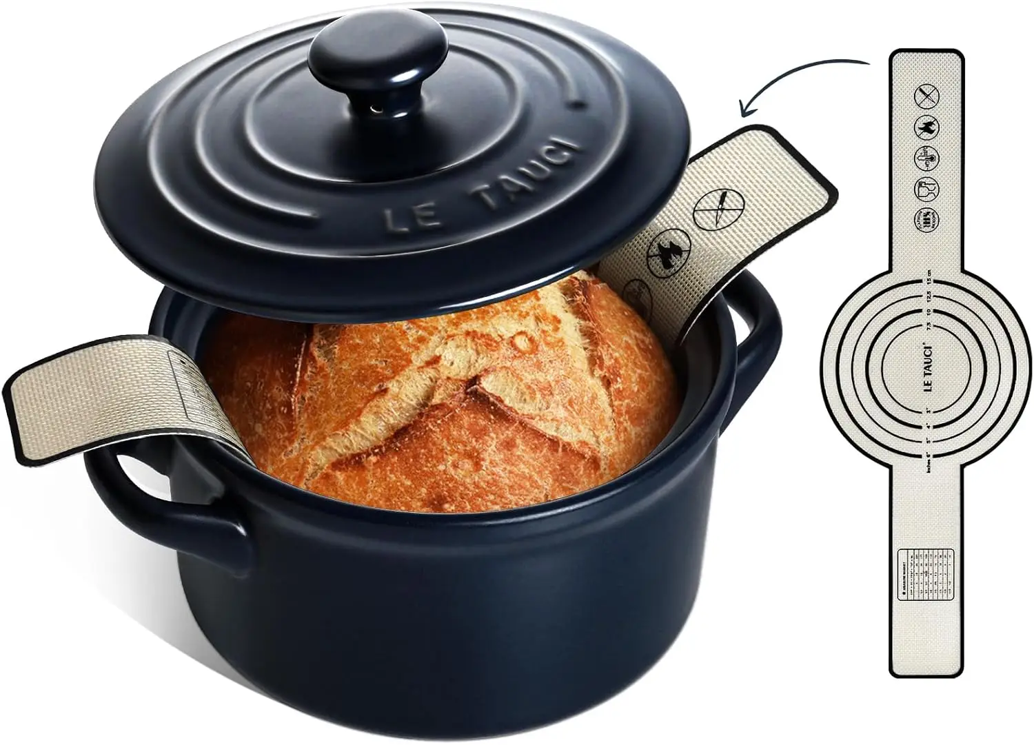 

3 qt Ceramic Dutch Oven for Bread Baking with Silicone Sling, Non-Toxic & Lightweight Pot with Lid, Perfect for Sourdough, Soup