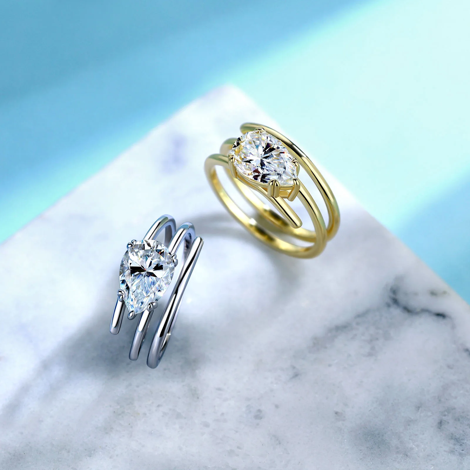 Fashion S925 Sterling Silver Plated 18K Gold Pear-shaped Moissanite Diamond Women's Ring 10*7mm/2.0ct Free Shipping