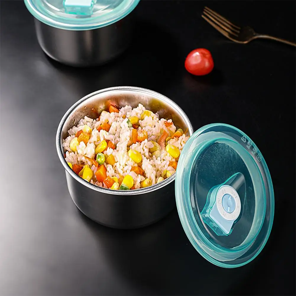 Stainless Steel Food Container Fresh Keeping Box Sealed Lid Crisper Lunch Meal Prep Storage Fridge Kitchen Set Round Bowl