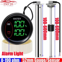 Digital Dual Gauge with Alarm 52MM Water Level+Sewage Level Meter for Water/Sewage Level Sensor 0-190ohm HTG Boat Car 12V24V