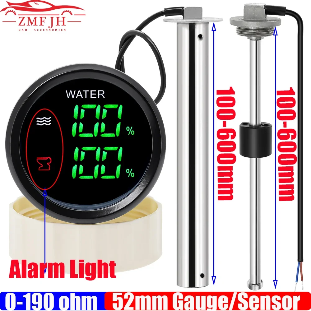Cyfrowy podwójny miernik z alarmem 52MM poziom wody + miernik poziomu ścieków dla czujnika poziomu wody/świerci 0-190ohm łódź samochód 12V24V niestandardowe