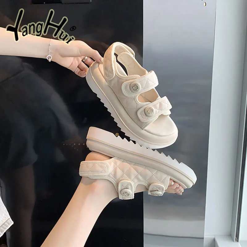 2023 Summer New High Grade Small Fragrant Sandals Women\'s Fashion Outwear Casual Sport Sandal Open Toe Thick Sole Student Sandal