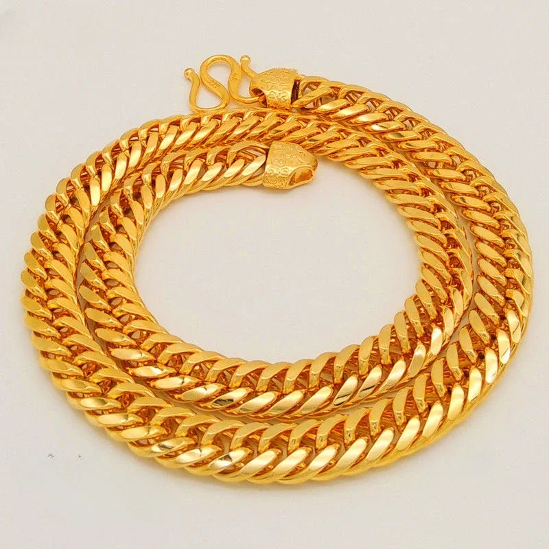 

Retro Authentic Vietnam Alluvial Gold Necklace Non-Fading Copy 100% Gold 24K 999 Men's Domineering Imitation Gold Bracelet