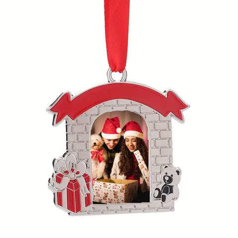 DIY 선물용 승화 블랭크 크리스마스 장식품 5개, 빨간 리본이 달린 걸이 장식, 축제 장식에 적합합니다.