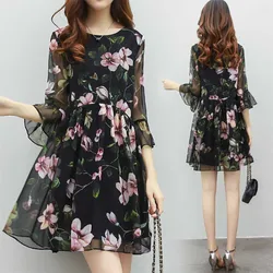 Elegant Printed Spliced Butterfly Sleeve Chiffon Floral Dress Women Clothing Spring Summer New Loose Office Lady Mini Dress