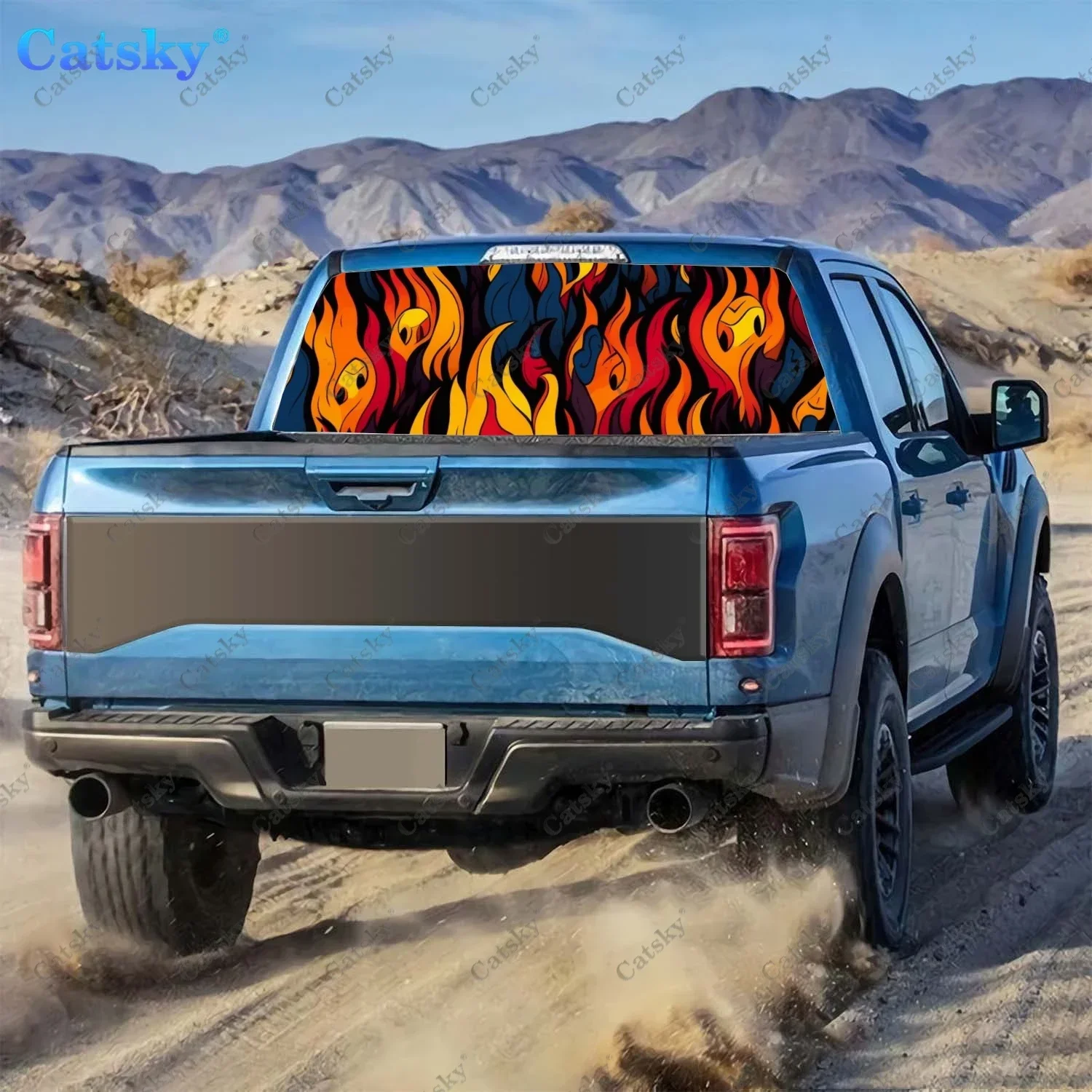 Colorful Flames Splatter Rear Window Decal Fit Pickup,Truck,Car Universal See Through Perforated Back Windows Vinyl Sticker