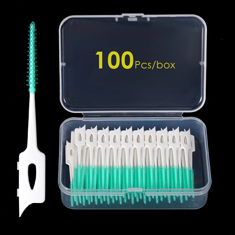 100Pcs Silicone Interdental Brushes Teeth Stick Disposable Dental Floss Thread Teeth Gap Brace Cleaning