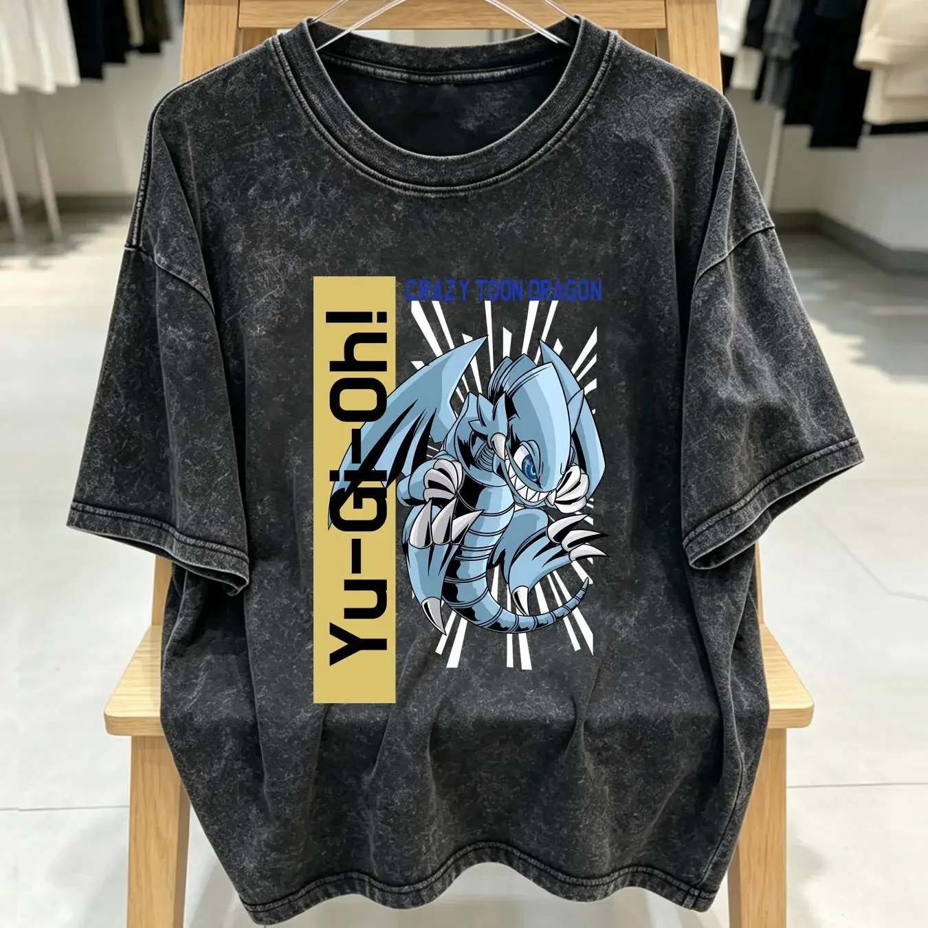 washed T Shirt Yu Gi Oh Toon Blue Eyes White Dragon Kaiba YGO Mens vintage Washed Comfortable Casual homme streetwear Stylish