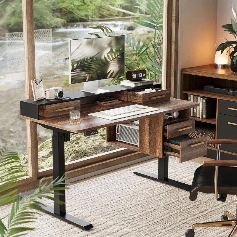 

Electric Standing Desk with 4 Drawers, 47.2 x 23.6 Inch Height Adjustable Whole Piece Sit Stand Desk, Computer Home Office Works