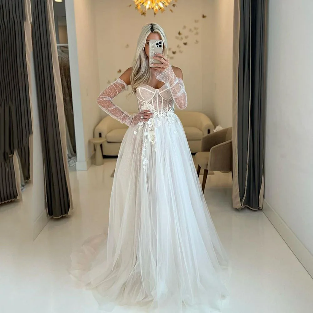 Msikoods Sweethearts Wedding Dresses For Bride Elegant 3D Flower Lace Boho Wedding Gowns Glitter Tulle Princess Bride Dresses