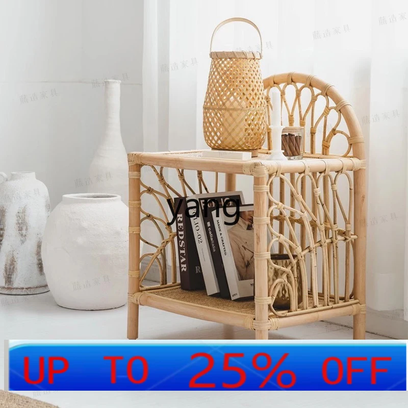 

LH small locker rattan Japanese handmade small side cabinet log color bedside table