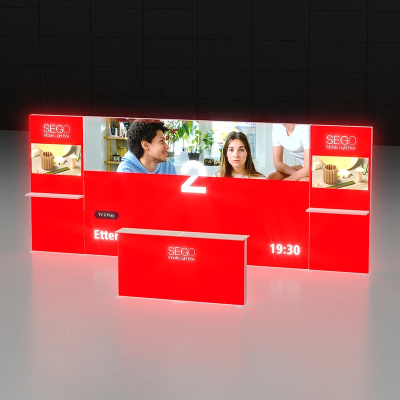 Quick Assembly 3x6m Portable Exhibition Lightbox Booth, Instant Pop up 10x20ft Modular Backlit Display Stand with Carry Bag