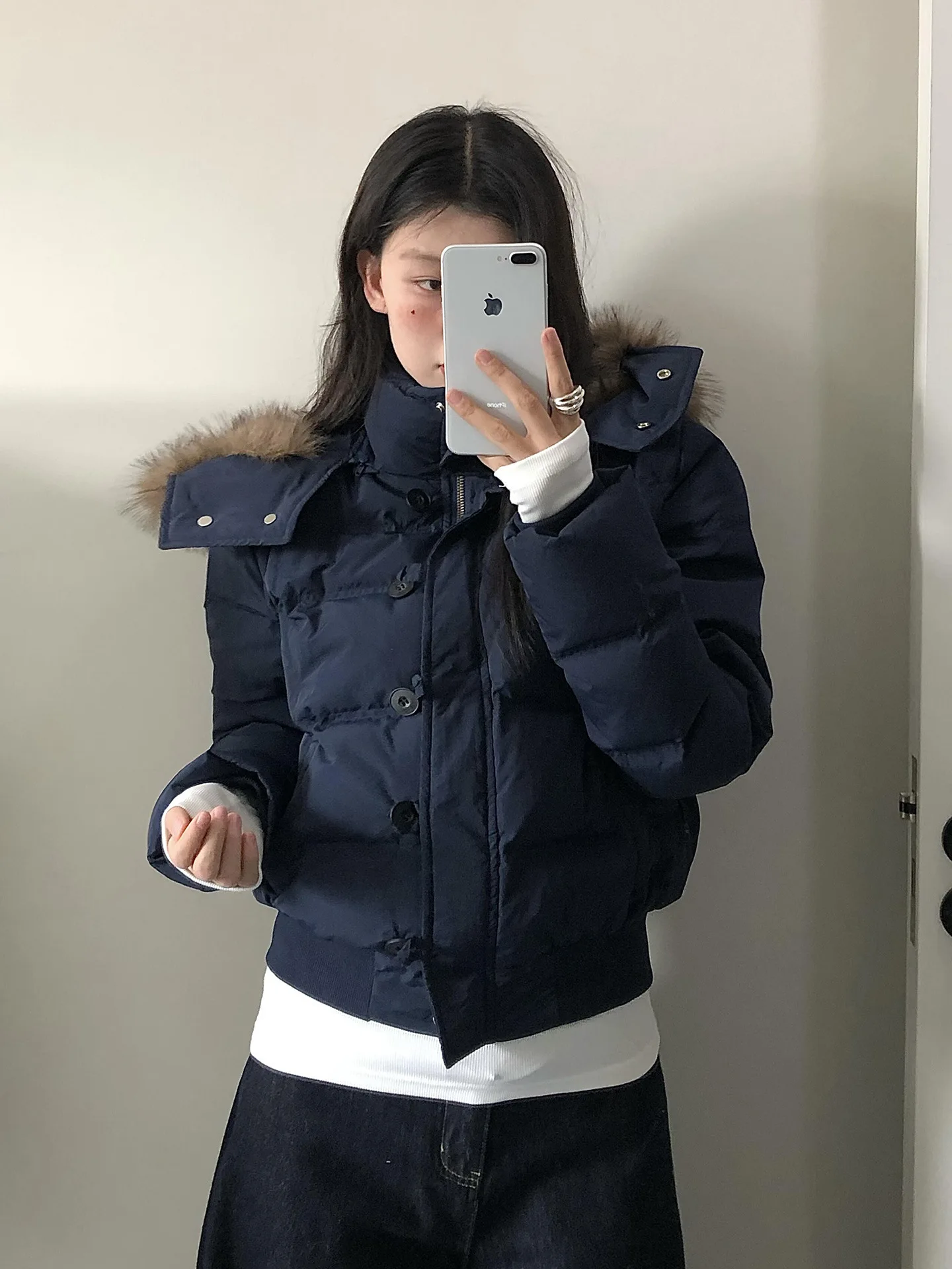 Korean Large Fur Collar Short Padded Jacket Women 2026 Winter New Thick Hooded Parkas Women Retro Zipper Button Puffer Jackets