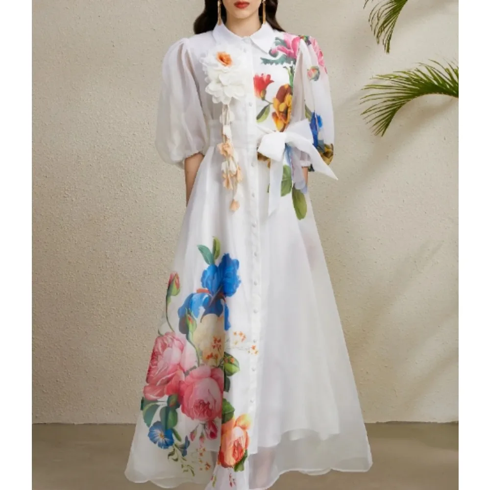 Chic vintage Sexy stampa maglia con lacci pulsante Fata Estate Donna Boho Vestito estivo abbigliamento donna Abito lungo