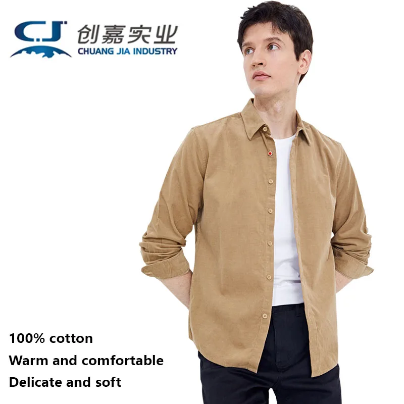 100% Cotton Corduroy Autumn Winter Men's Long Sleeve Shirt Simple Temperament Business Casual Shirt Comfortable Soft Men's Wear