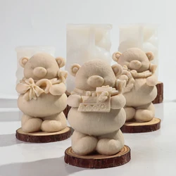 3D Cute Bear with Bowknot Candle Silicone Mold Three Style Bears DIy Handicraft Aromatherapy Candle Decor Mould Christmas Gifts