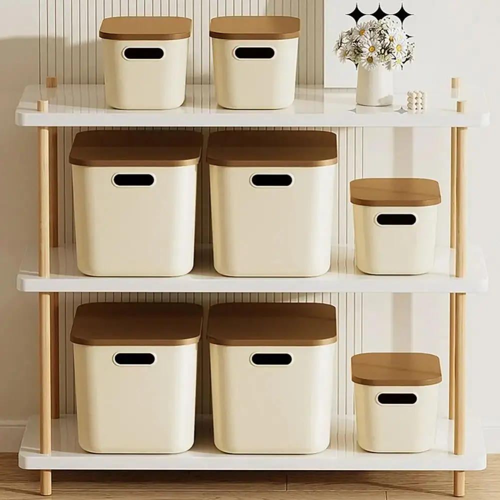 Makeup Toys Sundry Storage Box with Lid Handle Dust-proof Storage Basket Stackable Large Capacity for Wardrobe Home Office