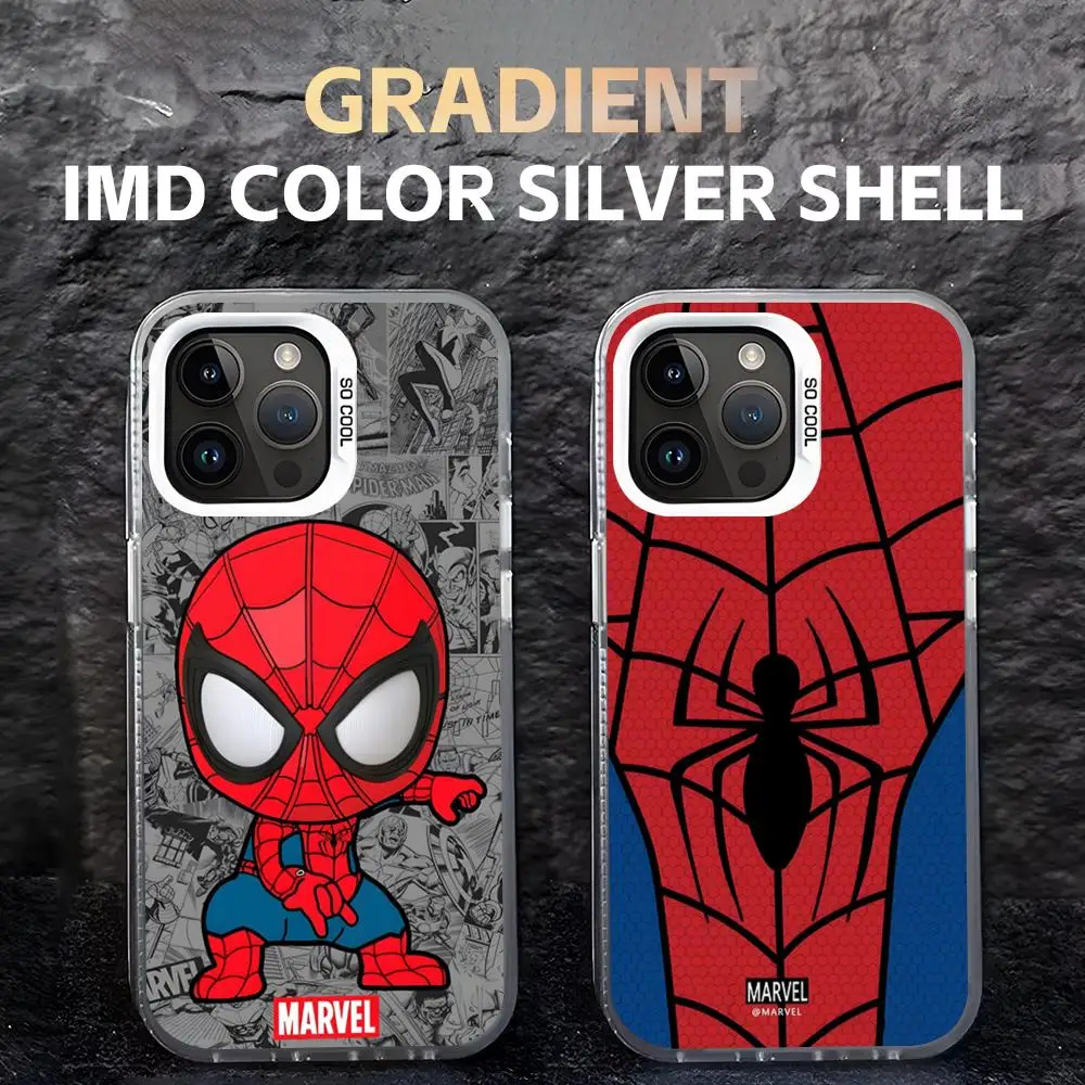

Cartoon Spider-Man Phone Case Gradient IMD Colorful Silver case for iPhone 17 aiir 16 15 14 13 12 11Pro Max