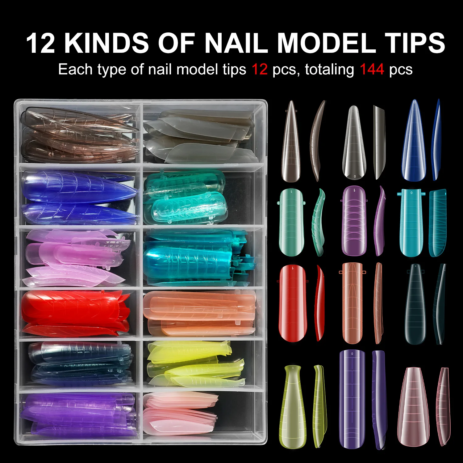 LIMEGIRLエクステンションネイルUVジェルポリッシュセット、ネイル用UVポリアクリルニスキット、マニキュアセット、144個のクイックビルディングモールド付き