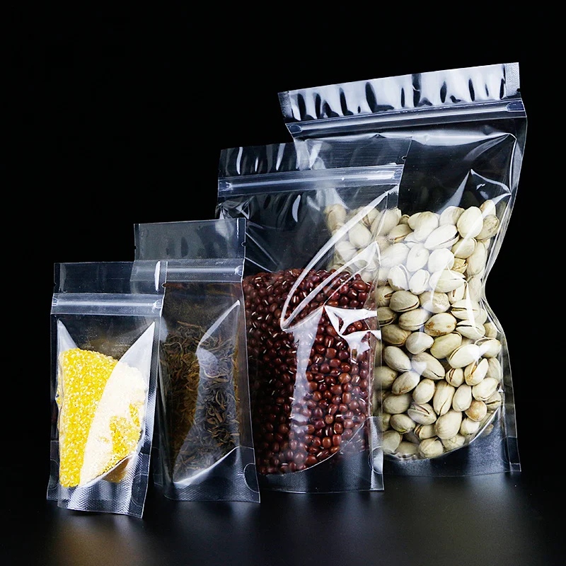 50PCs/Pack Multi Size Clear Food Packaging Ziplock Vertical Sealed Storage Tea Nuts Candy Snacks Reusable Bags with Logo