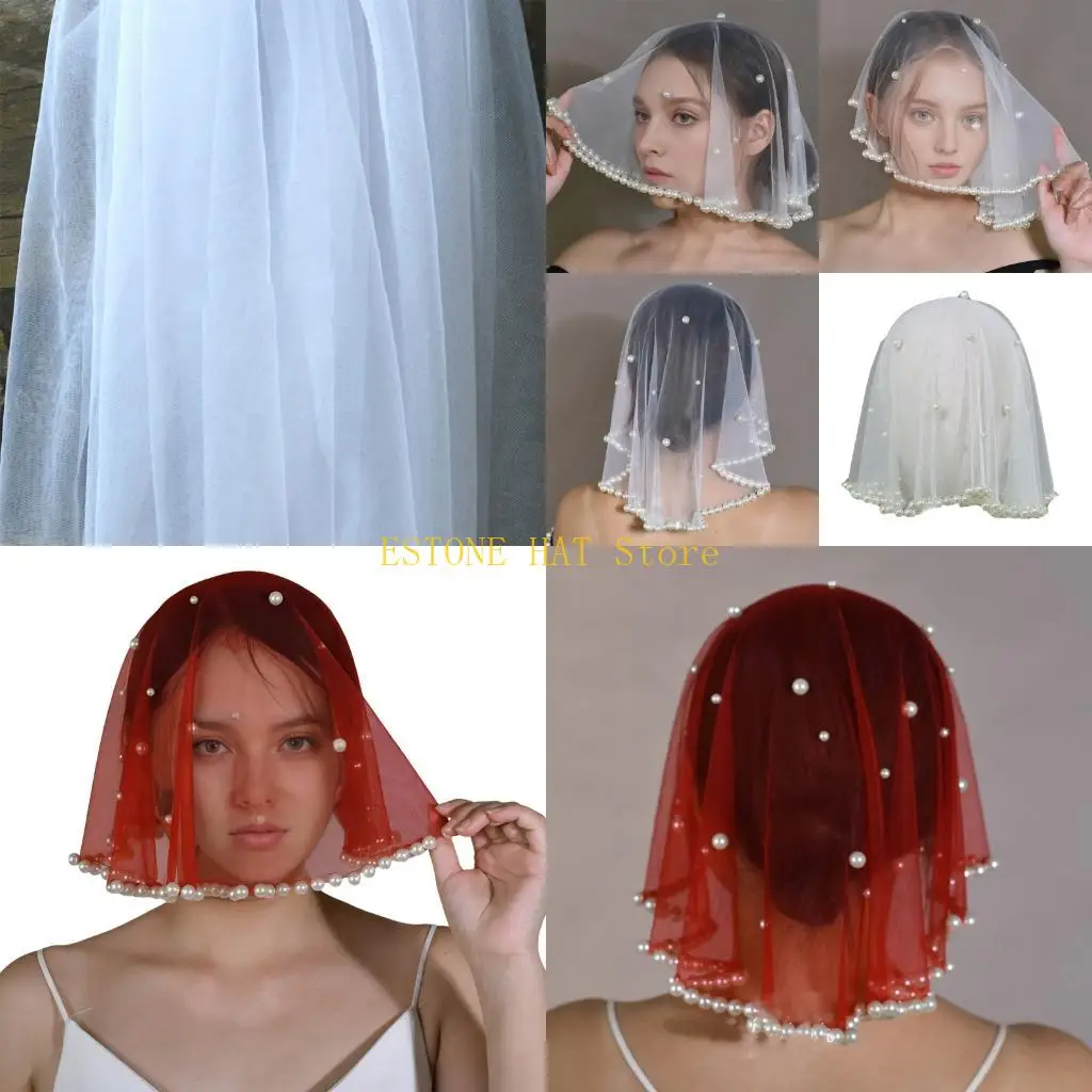 

49MF Pray Veil Mantilla for Ladies Lace Pearls Headwear Lace Bridal Headpiece