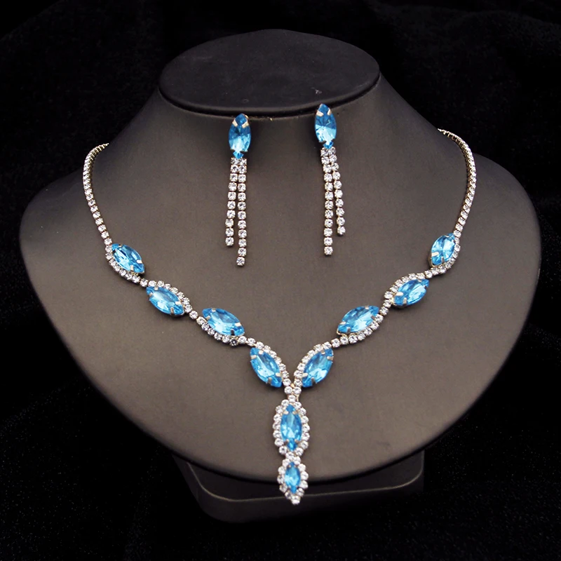 Fashion Rhinestone Jewelry Sets for Women Choker Necklace Earrings Set Wedding Bridal Evening Necklace Sets Costume Accessories