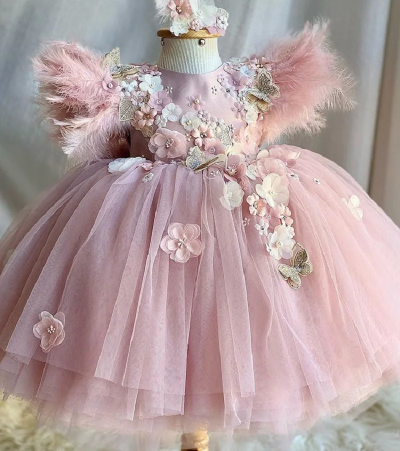 2-6-year-old children\'s dress butterfly wings fluffy mesh girl princess dress flower birthday party elegant girl evening dress