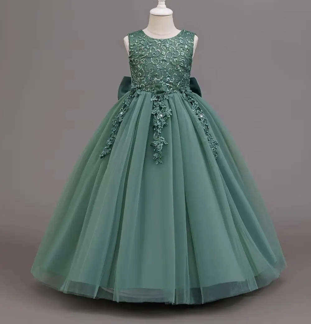 Flower Girl Bridesmaid Dresses Sequins Children Elegant Party Dress Girls' White Clothes Gown