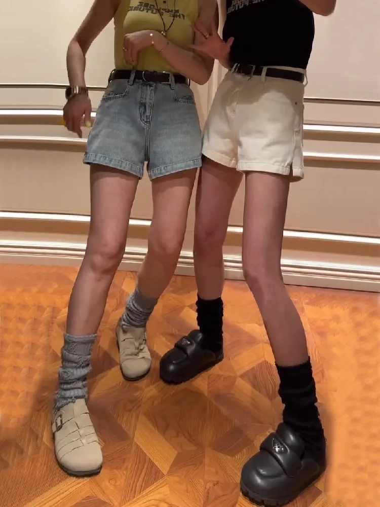 

American Sle Spicy Girl Slit Denim orts Women Summer plus Size High Waist Slimming Leg Lengthening Wide Leg A-Line Hot Pants