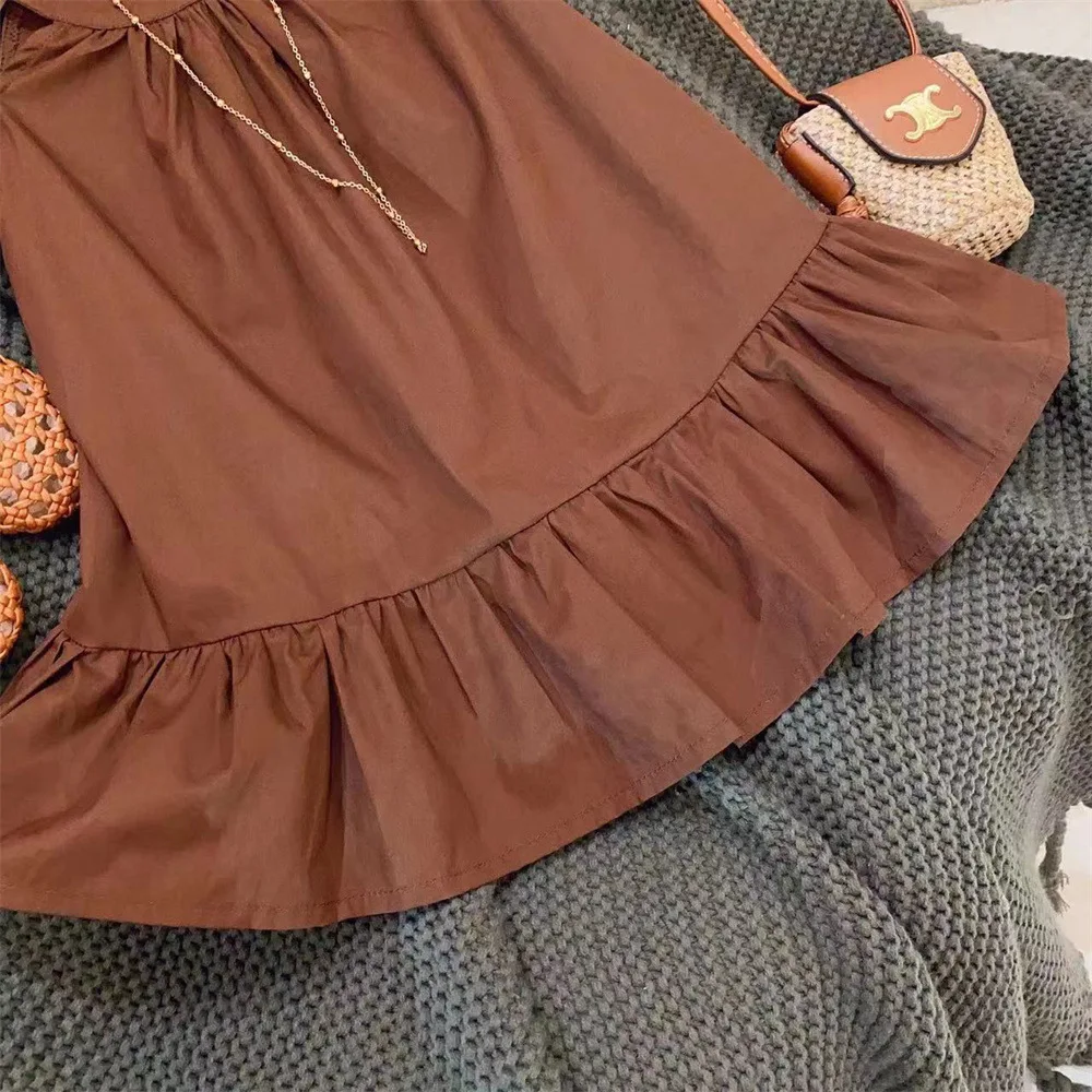 New Girls Dress Fashionable Solid Color Sweet and Gentle Princess Pure Cotton Dress 2024 Summer Dress Kids Dresses for Girls