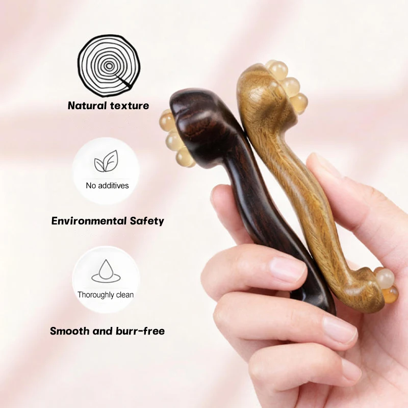 أداة رفع اللفافة الوجه مزدوجة الأطراف مع 11 خرزة ذهبية نحاسية من خشب الصندل وعيون الخد تدليك الجمال غوا شا عصا نقطة الاسترخاء