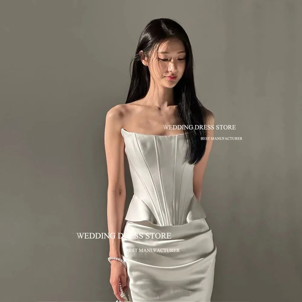 

ML Strapless Fishbone Pleat Korea Mermaid Wedding Dresses Sleeveless Bridal Gown Photos Shoot Party Gown Customized 웨딩드레스