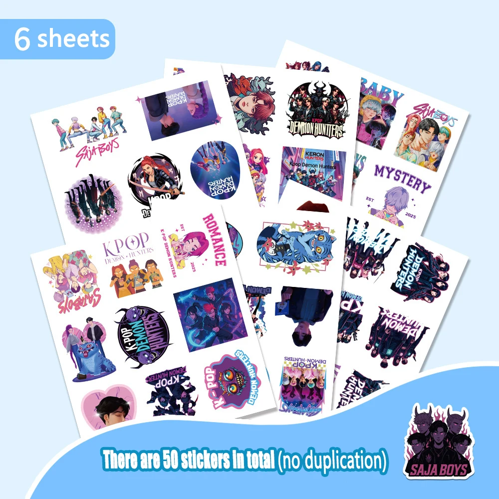 50pcs KPop Demon Hunters Saja Boys Stickers Derpy Tiger Collection Waterproof Vinyl Decals for DIY Water Bottle Laptop Skateboar