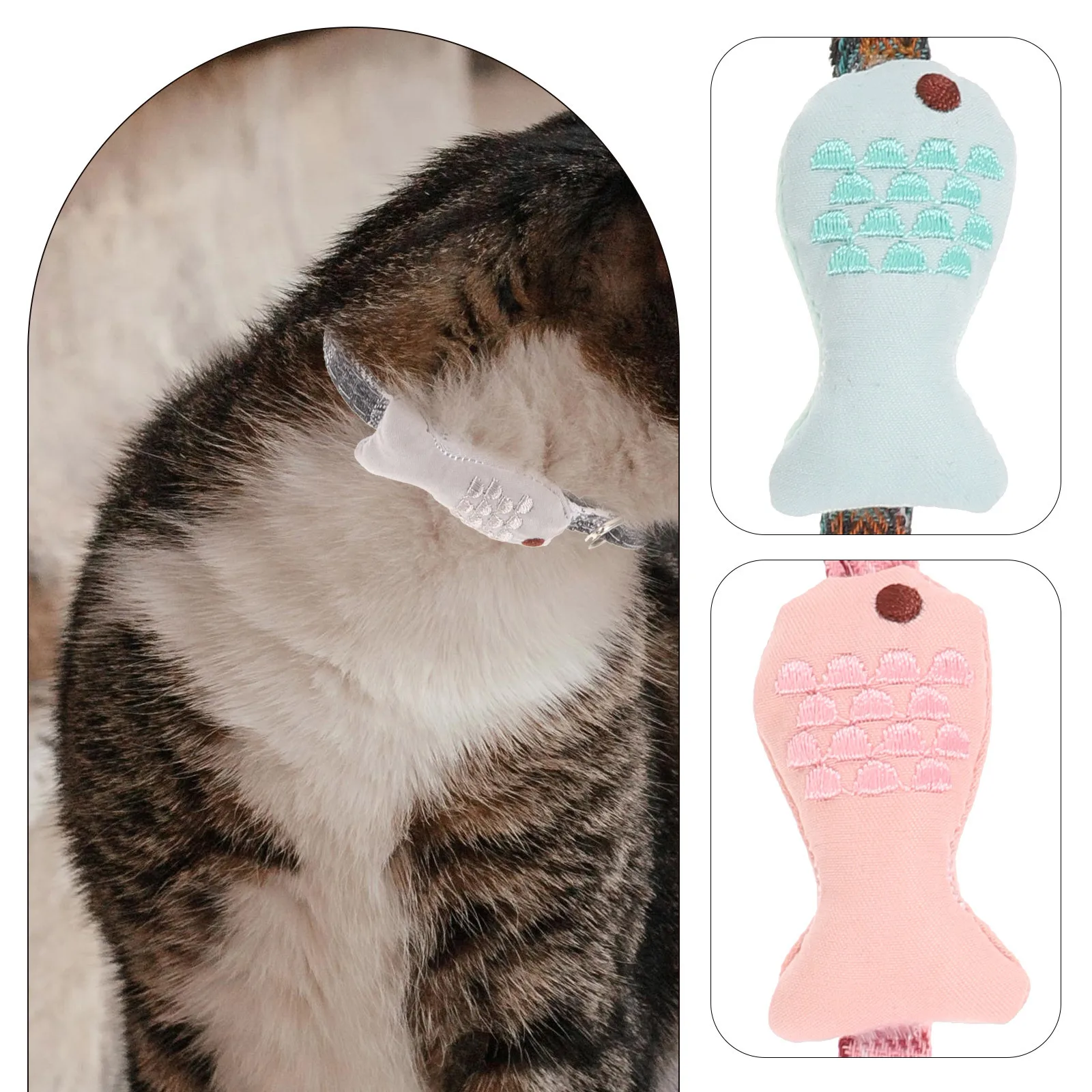 مجموعة طوق للقطط الأليفة مكونة من 4 قطع، قلادة لطيفة بتصميم سمكة شبكية عالية الجودة قابلة للتعديل للحيوانات الأليفة الصغيرة، عصرية ومريحة