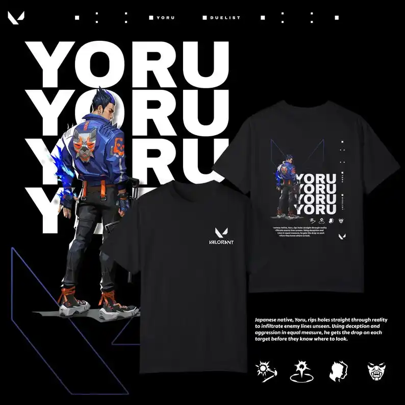 Valorant Yoru T-shirt, Duelist Gamer Tee,  Esport Apparel - Gamer Gift, Valorant Esport Tee, Unisex Gamer-Dyed