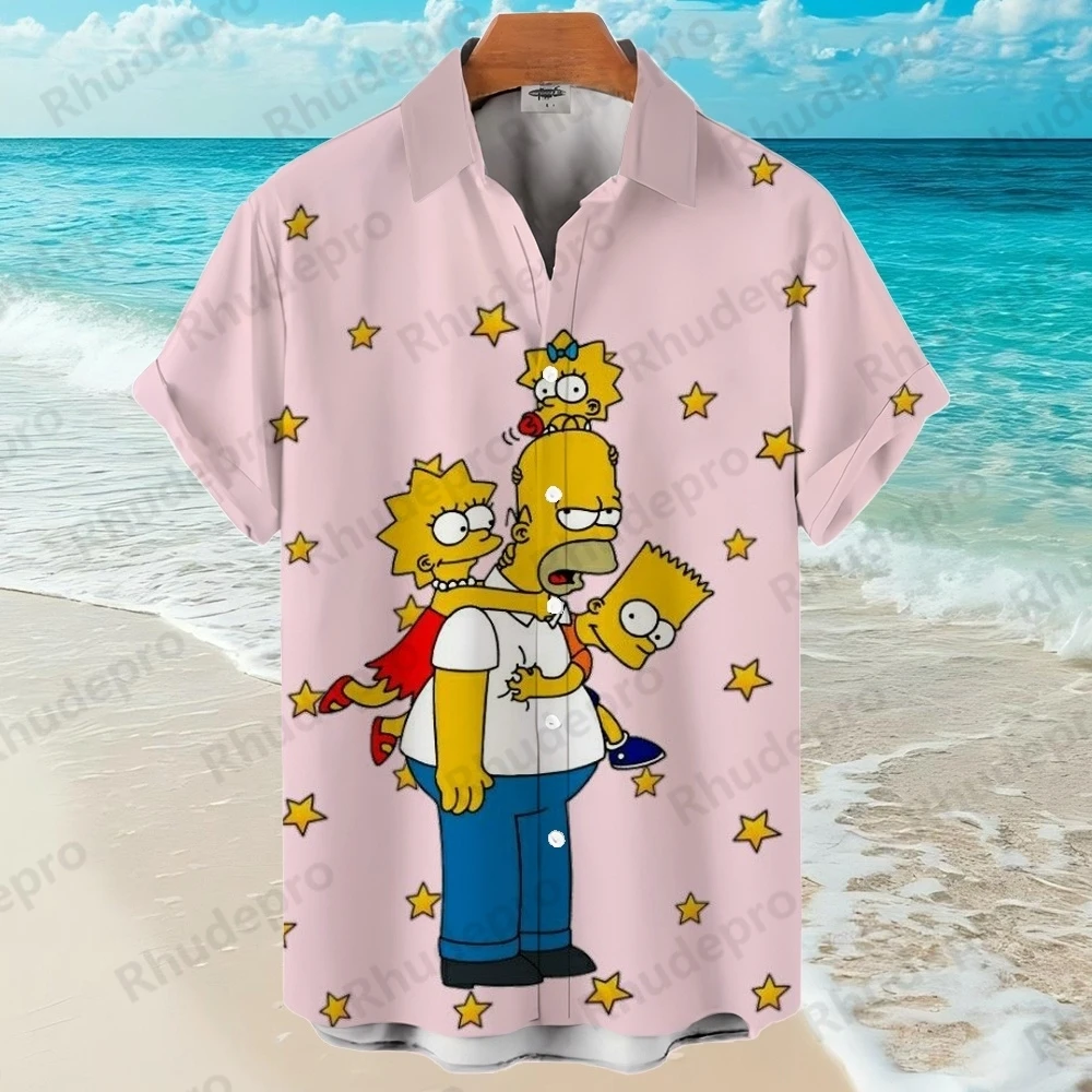 

Лето Disney 202, повседневные семейные рубашки «Симпсоны», мужские и женские гавайские рубашки с короткими рукавами, повседневная одежда для мальчиков, рубашки для девочек